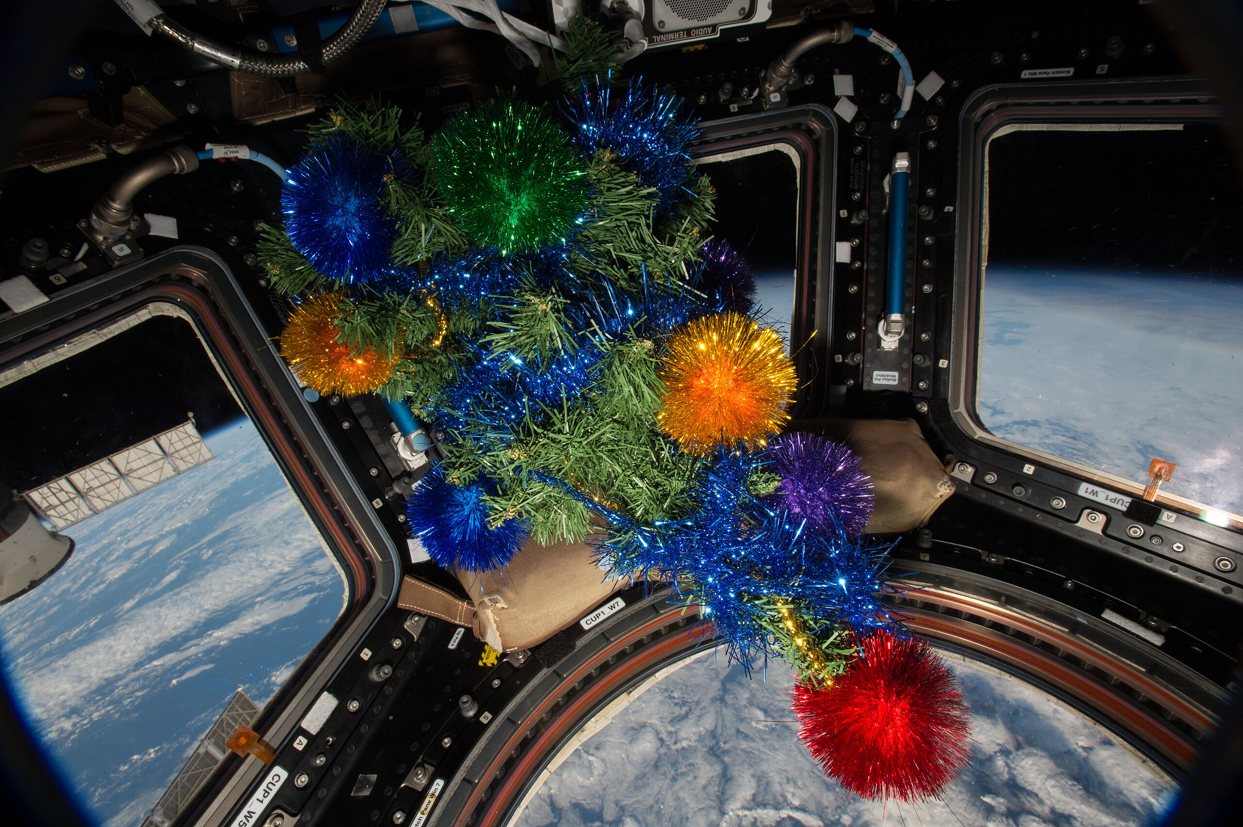 Small Christmas tree floating in the International Space Station